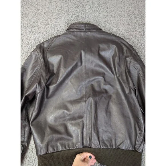 Vintage Members Only Leather Bomber Jacket Mens 42 Brown Brick Motorcycle Zip